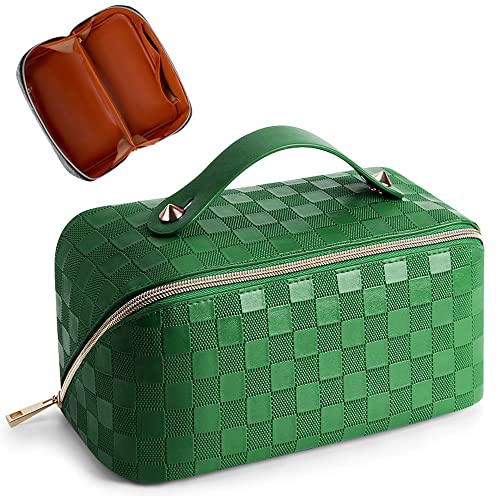 Cessfle Large Capacity Travel Cosmetic Bag - Green Waterproof Makeup Organizer