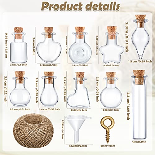 Honeydak 100Pcs Mini Glass Bottles Jars with Cork Stopper - 10 Shapes DIY Wishing Potions Set (Funny Variation)