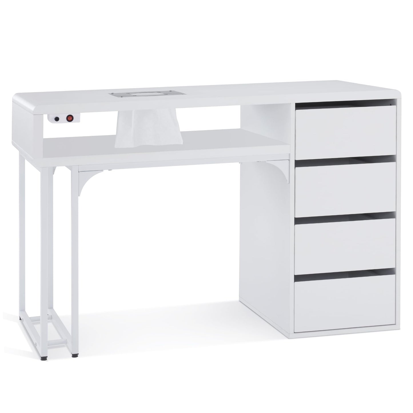 BarberPub Manicure Storage Desk with 60W Embedded Nail Vacuum Cleaner, Square-Shape Nail Dust Collector Manicure Workstation, Professional Beauty Salon Equipment VC229 (White)