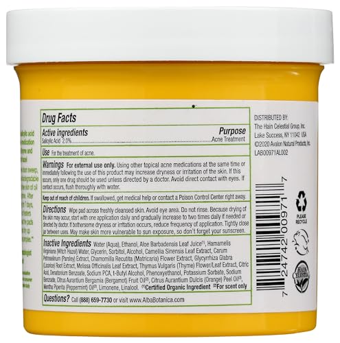 Alba Botanica AcneDote 60 Count Anti-Pimple Pads with 2% Salicylic Acid - Maximum Strength, Natural Tea Tree & Witch Hazel, Cruelty-Free