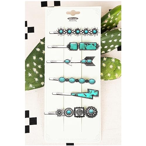 Western Turquoise Hair Pins Set of 12 - Boho Cowgirl Bobby Clips
