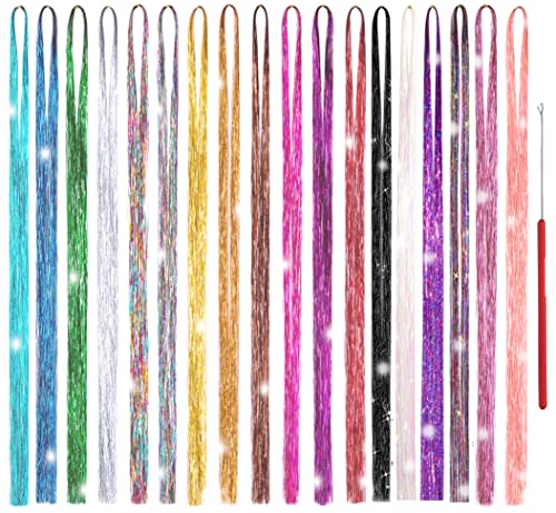 Edoneery Hair Tinsel Kit - 18 Colors, 3600 Strands, 48 Inch