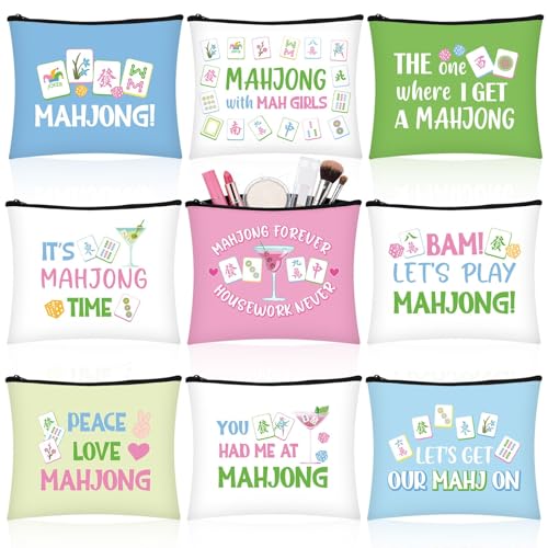 Pastel Mahjong Cosmetic Bags - 9-Piece Makeup Bag Set for Travel
