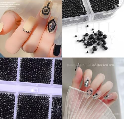 Black Mini Metal Nail Beads 0.8-3mm Caviar Nail Art Accessories DIY Manicure