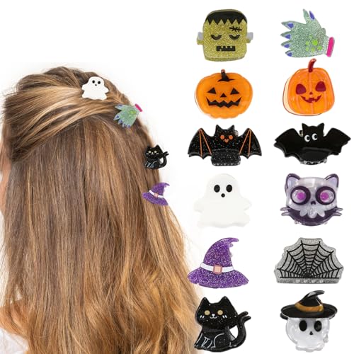 Mtruil Halloween Hair Claw Clips Set - Pumpkin Ghost Bat Design, Style 3, 12 Pieces