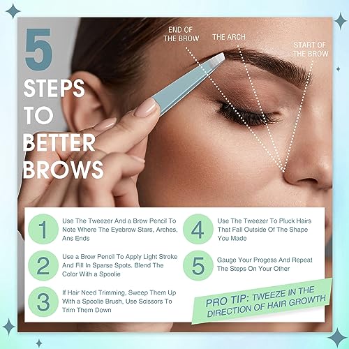 Mudder Light Blue 12-Piece Stainless Steel Eyebrow & Facial Hair Tweezers Set