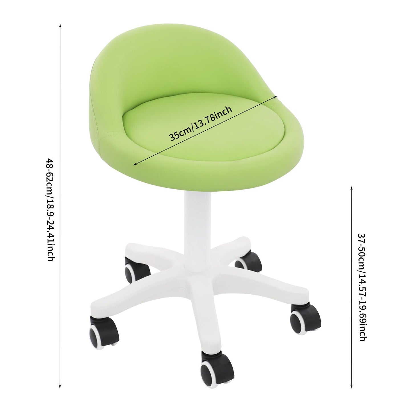 Titunjian Rolling Stool Chair with Backrest Round PU Leather Swivel Salon Stool Adjustable Height Drafting Tattoo Office Chair for Spa Salon Tattoo Massage Dental Office (Green)