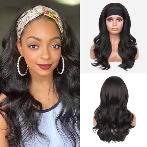 Wavy Headband Wig for Black Women, 22 Inch Synthetic Half Wig, Glueless & Natural-Looking