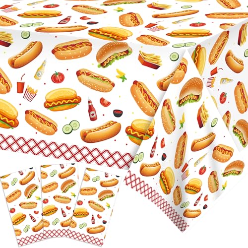 3-Pack Disposable Hot Dog Table Covers - Colorful Carnival Design, 87x51 Inches