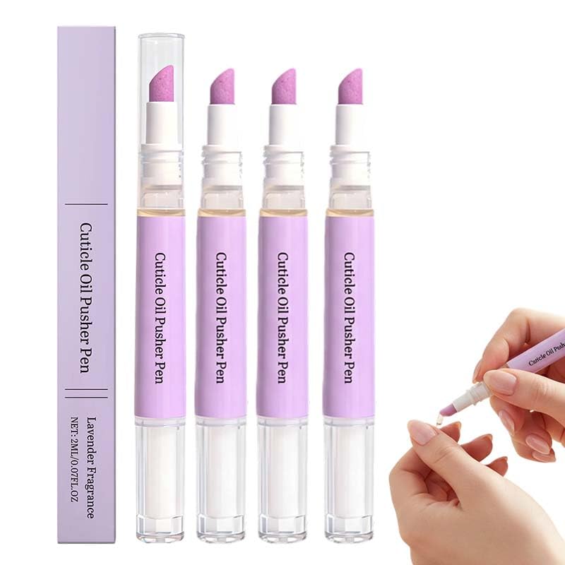 Cuticle Oil Pusher Pen - 2-in-1 Ceramic Nail Care Tool for Dry Nails & Hangnails | 4 Pcs Set