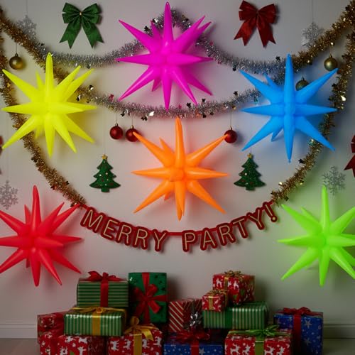 27-Inch Neon Starburst Balloons - Glow in the Dark Party Decor (7 Pack)