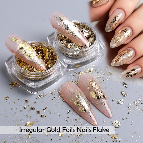8 Bottles Gold Foil Nail Glitter Flakes for DIY Nail Art