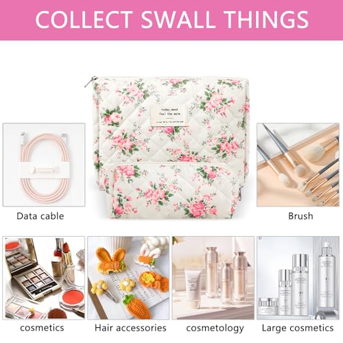 Large Floral Makeup Bag Set for Travel - Coquette Pink Flower