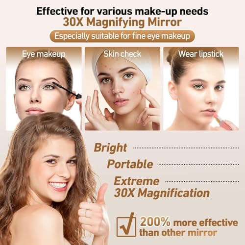GOMIPURU 30x Magnifying Travel Mirror with Light, LED Compact Makeup Mirror