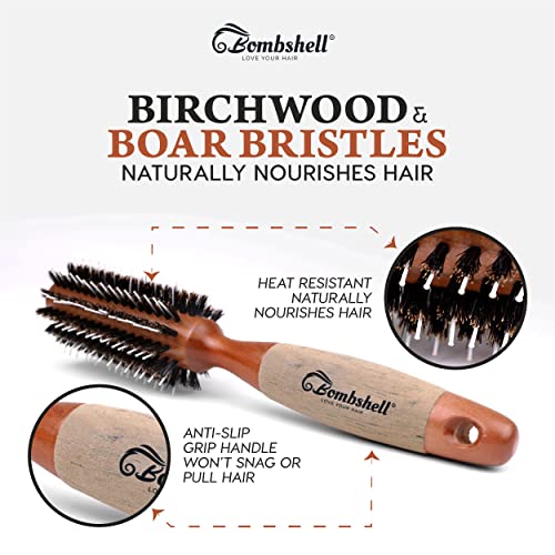 Bombshell 2-Inch Round Hair Brush with Boar Bristle and Birchwood Handle