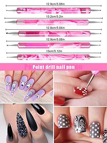 TOROKOM 19-Piece Pink Nail Art Brush and Dotting Tool Set for UV Gel