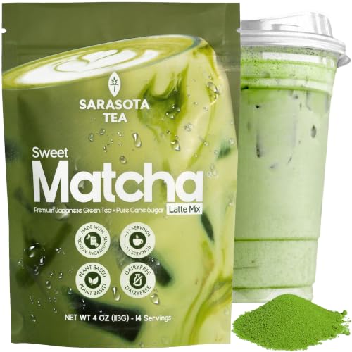 Sweetened Matcha Latte Mix - 4 oz Green Tea Powder for Hot or Iced Drinks