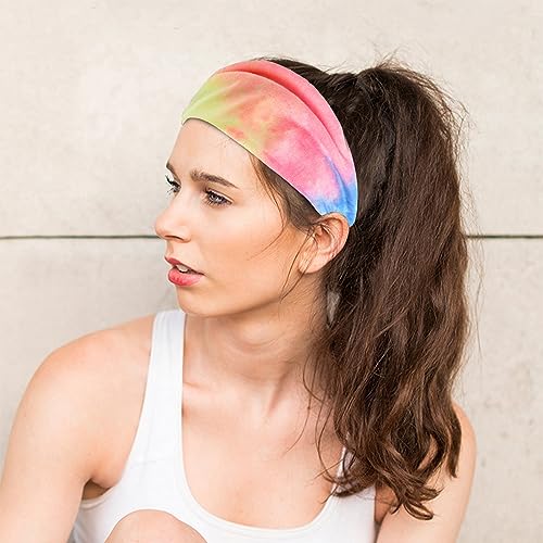 FULZTEY Style 71 Boho Tie Dye Headbands for Women, 6-Pack Yoga & Workout Hair Accessories