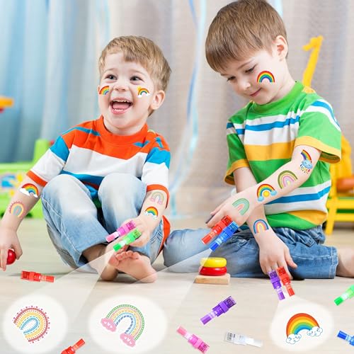 Rainbow Party Favors Set with 24 LED Finger Lights & 48 Glow Tattoos