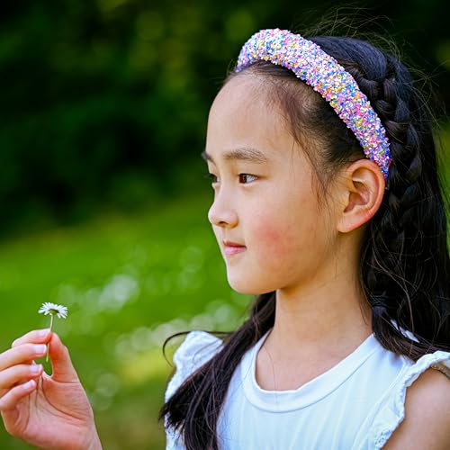 Rainbow Sequin Padded Headband for Girls - Sparkly Puffy Hair Accessory for Kids & Teens, 1 Pack