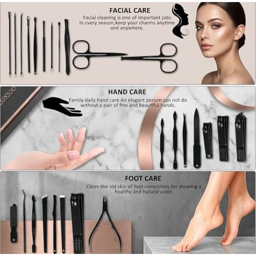 MINKINH Manicure Set Professional Nail Clipper Kit-26 Pieces Stainless Steel Manicure Kit,Nail Care Tools with Luxurious Travel Case (Brown)