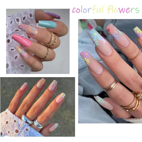 VOTACOS Flower Nail Stickers - 5D Embossed Floral Decals Set