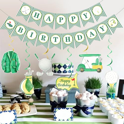 Golf Birthday Decorations Set - Happy Birthday Banner & Hanging Swirls