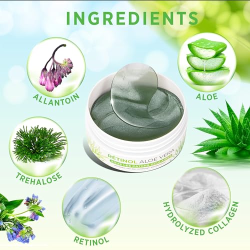 VELAMO ADVANCED Green Under Eye Patches - Aloe Vera & Retinol for Dark Circles, Puffiness & Wrinkles - 60 Pcs