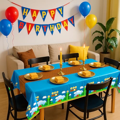 Video Games Birthday Tablecloths - 4 Pack Plastic Covers, 54" x 108"