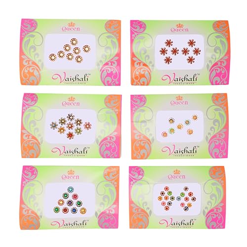 Multicolour Crystal Bindi Pack of 6 for Women - Adhesive Forehead Tikka