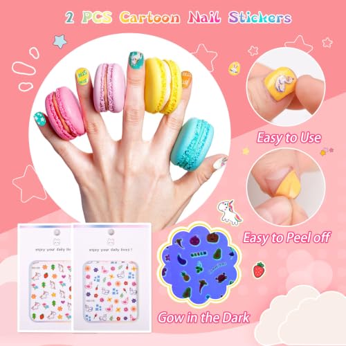 Wakaniya Kids Nail Polish Set 12 Candy Colors for Girls - Safe Toddler Peel-Off Nail Kit with Stickers - Variant A
