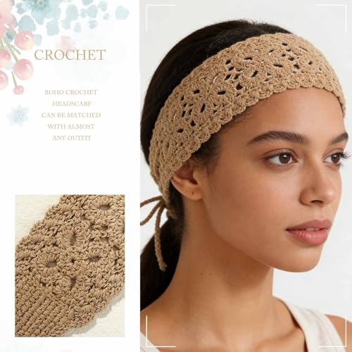 Acenail Solid Color Boho Crochet Headbands for Women - 4 Pack, Floral & Knitted Hair Accessories