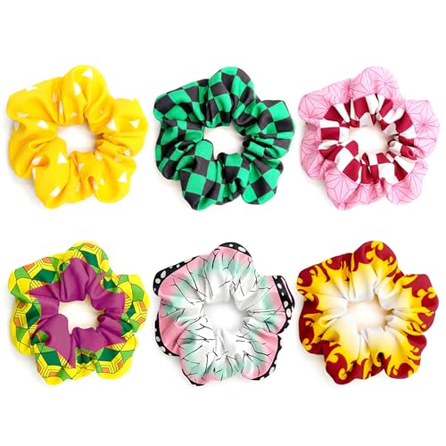 6-Pack Chiffon Anime Hair Scrunchies - Cosplay Ponytail Holders