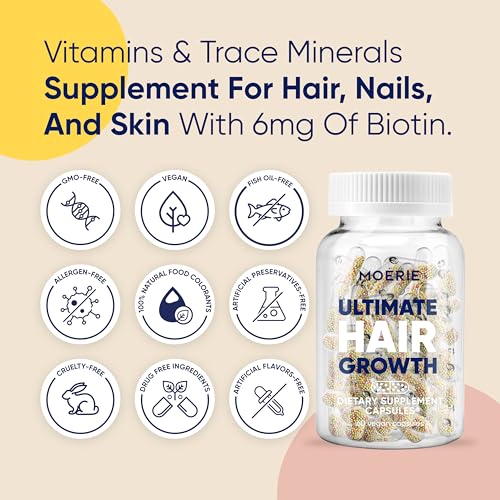 Moerie Ultimate Hair Boost Supplements for Women & Men - Hair, Skin, Nails Vitamins with Biotin & Minerals for Hair Health - Thicker Hair - 60 Capsules