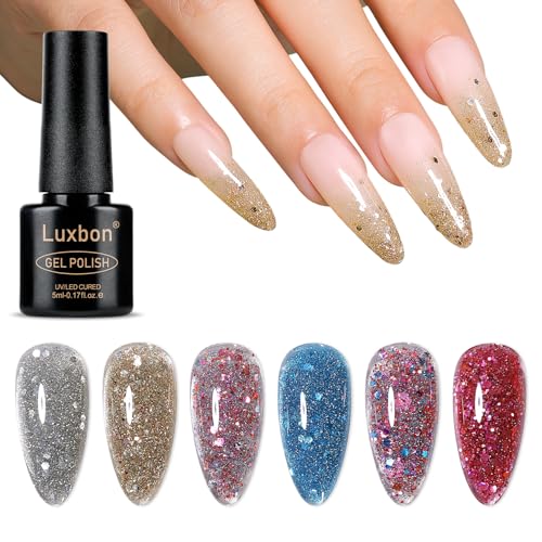 Luxbon LB6031 Glitter Gel Nail Polish Set 6 Pcs UV LED Soak Off Winter Colors