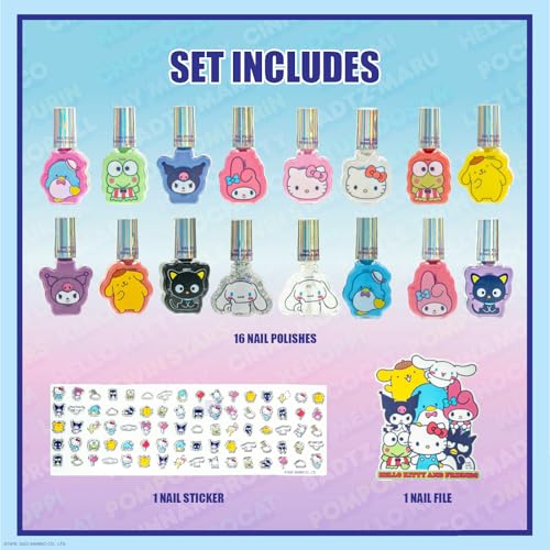 Townley Girl Hello Kitty 16-Piece Peel-Off Nail Polish Set for Kids