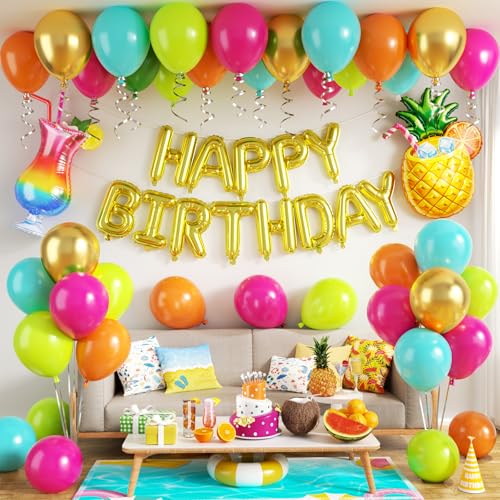 Tropical Birthday Decorations Kit with Balloons & Foil Banners