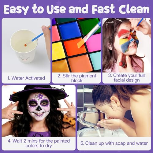 18-Color Face Painting Kit for Kids & Adults with Brushes and Stencils