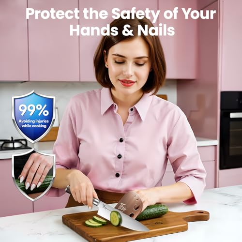 Adjustable Stainless Steel Finger Guards for Cutting Food - 2 Pcs, Rose Gold