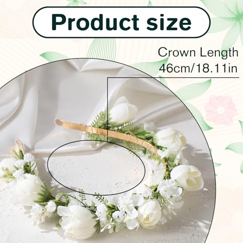 White Flower Crown Headband - Boho Rose Floral Hairpiece