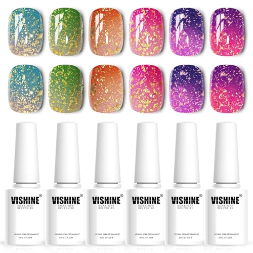 Vishine Color Changing Gel Nail Polish Set - Temperature Reactive UV LED Varnish, 8ml x 6