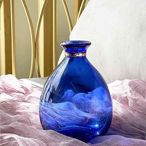 Small Blue Glass Vase for Flowers - Decorative Home Centerpiece