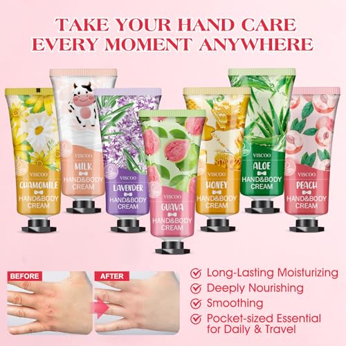VISCOO 7 Pack Mini Hand Cream Gift Set for Women - Moisturizing Travel Size