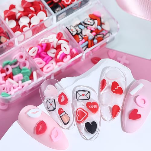 Valentine Nail Art Charms Set with Heart Lips Envelopes for DIY Manicure