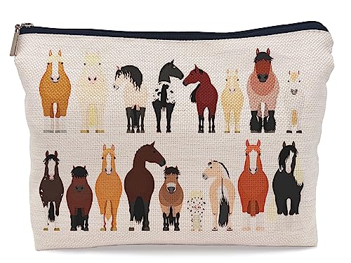 Horse Lovers Makeup Bag - Cartoon Horse Design, 7.5 x 10 inches