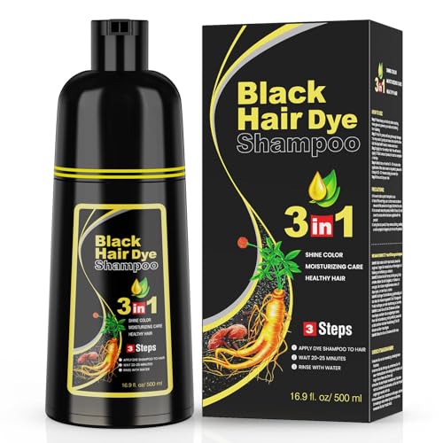 KAISASA Black Hair Dye Shampoo 3-in-1 for Gray Hair - 500ml, Black