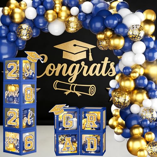 Class of 2026 Graduation Decorations Set - Blue & Gold Balloon Arch