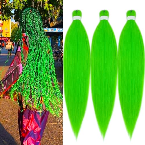 Ai Yuchen Neon Green Braiding Hair 26 Inch 3 Pack Pre-Stretched Synthetic Extensions