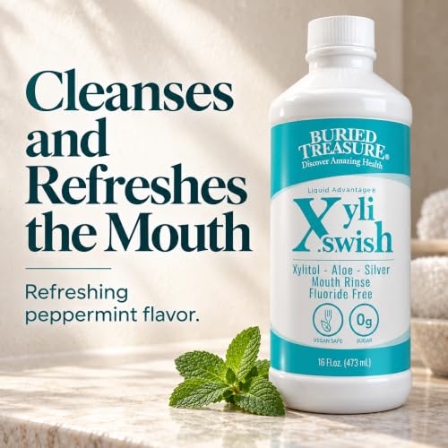 Buried Treasure XYLI Swish Alcohol Free Mouth Rinse 16 fl oz – Peppermint, Sugar-Free