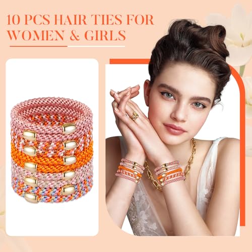 FORENEE Braided Hair Ties for Thick Hair - 10 Pack Persimmon Orange